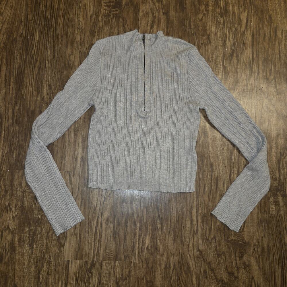 House‎ of Harlow Cropped Quarter Zip Sweater Womens M Beige Mock Neck Minimalist